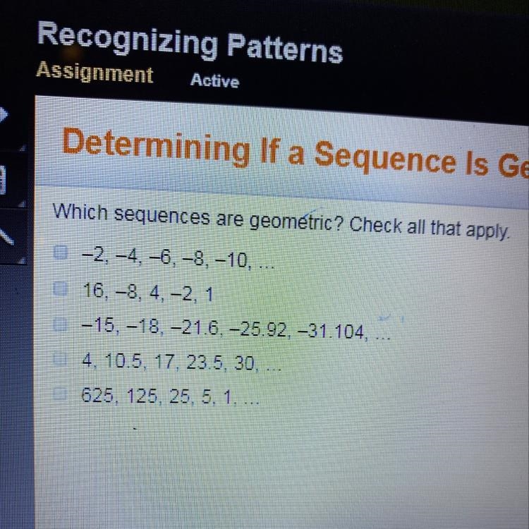 Which sequence are geometric?-example-1