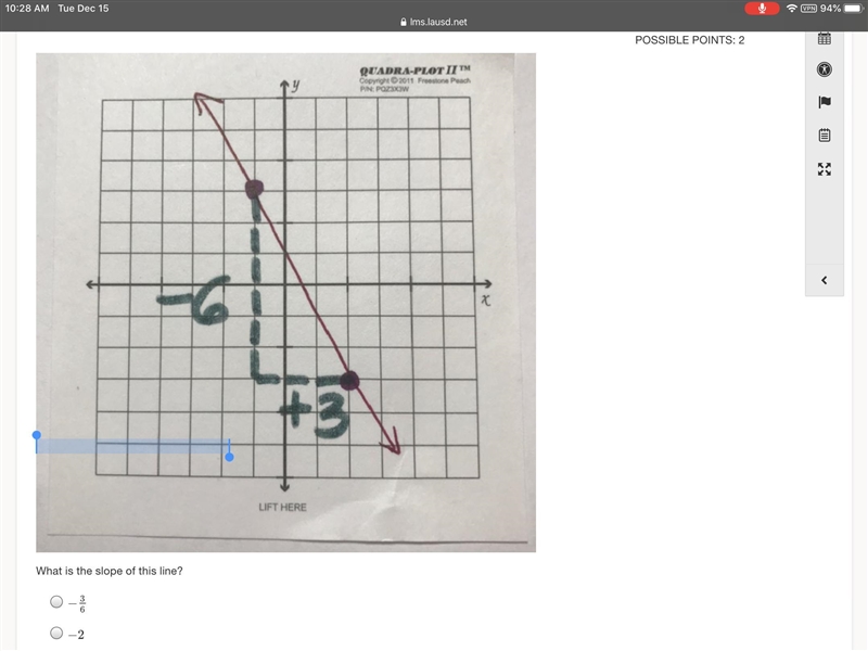 What is the slope of this line? −36 negative 3 sixths −2 negative 2 −12-example-1