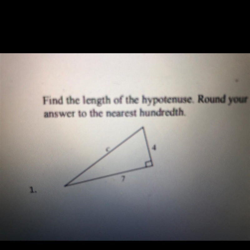 Find the length of the hypotenuse. Round your answer to the nearest hundredth.-example-1