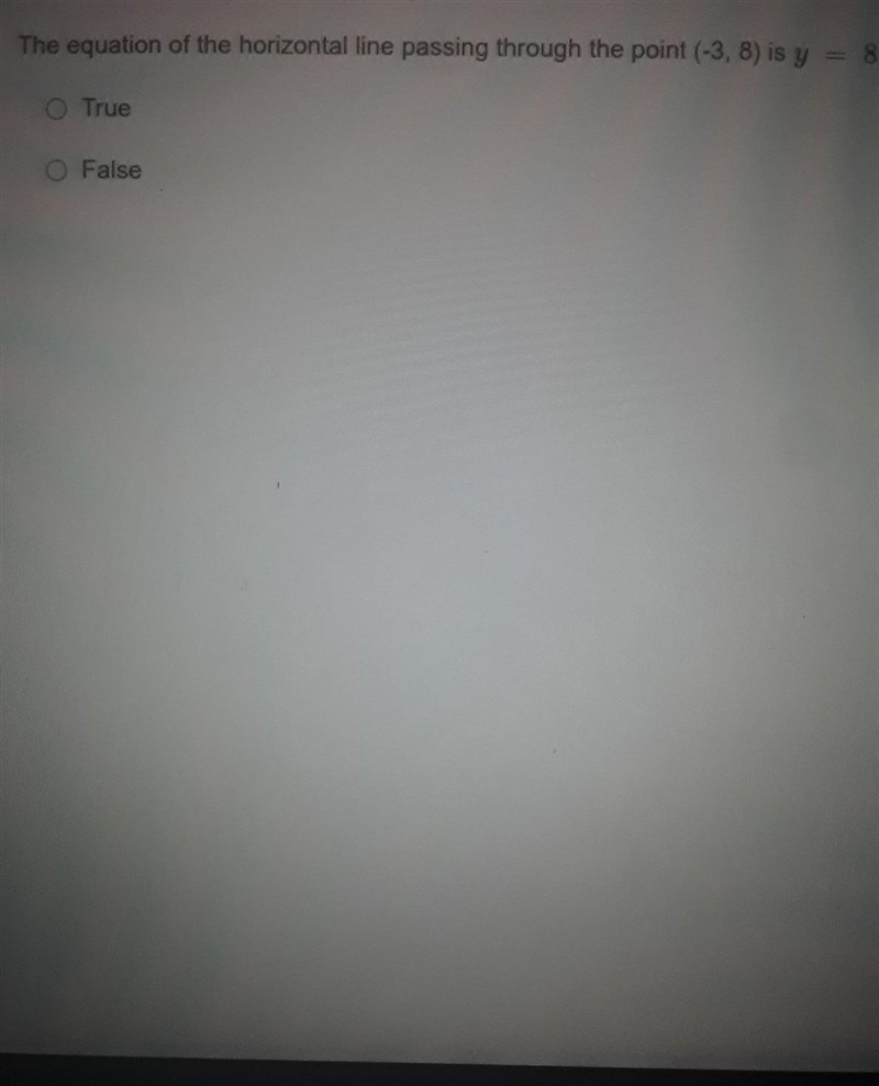 The equation of the horizontal line passing through the point (-3, 8) is y = 8. O-example-1