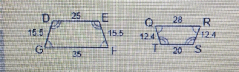 Determine whether quadrilateral DEFG is similar to quadrilateral QRST. If so, give-example-1