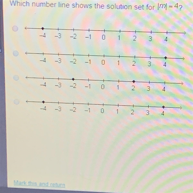 Which number line shows the solution set for |m| = 4-example-1