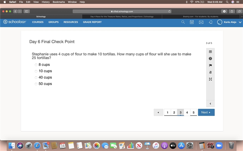 Stephanie uses 4 cups of flour to make 10 tortillas. How many cups of flour will she-example-1