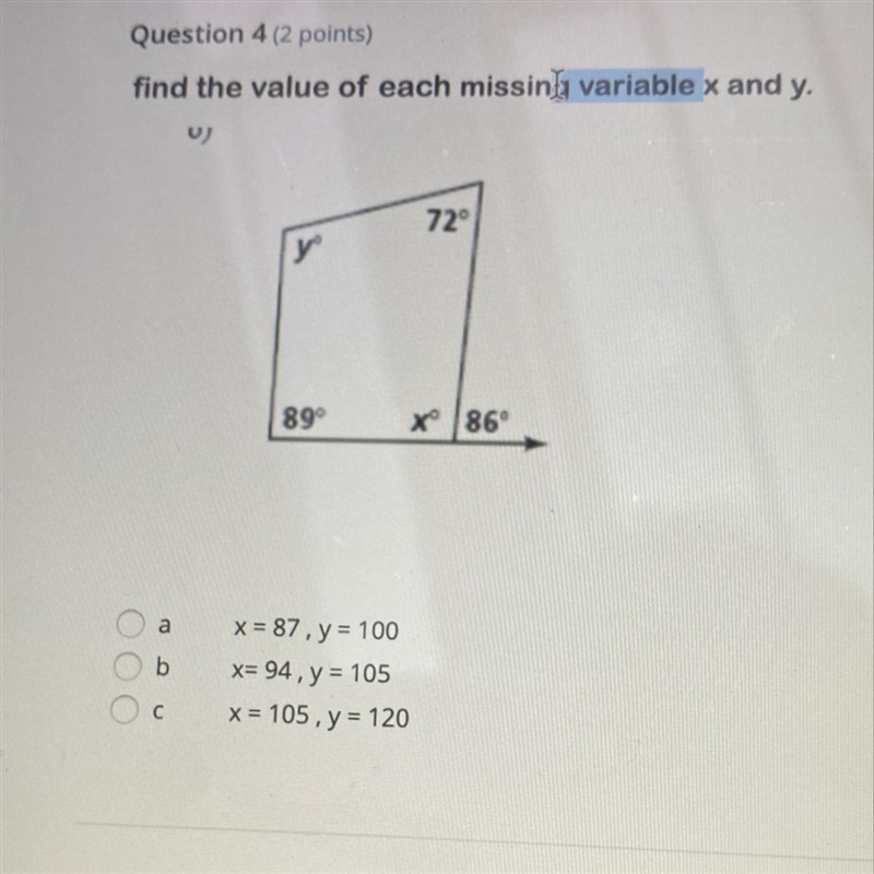 Find the value of each missing variable x and y-example-1