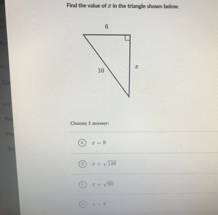 Find the value of x in the triangle below-example-1