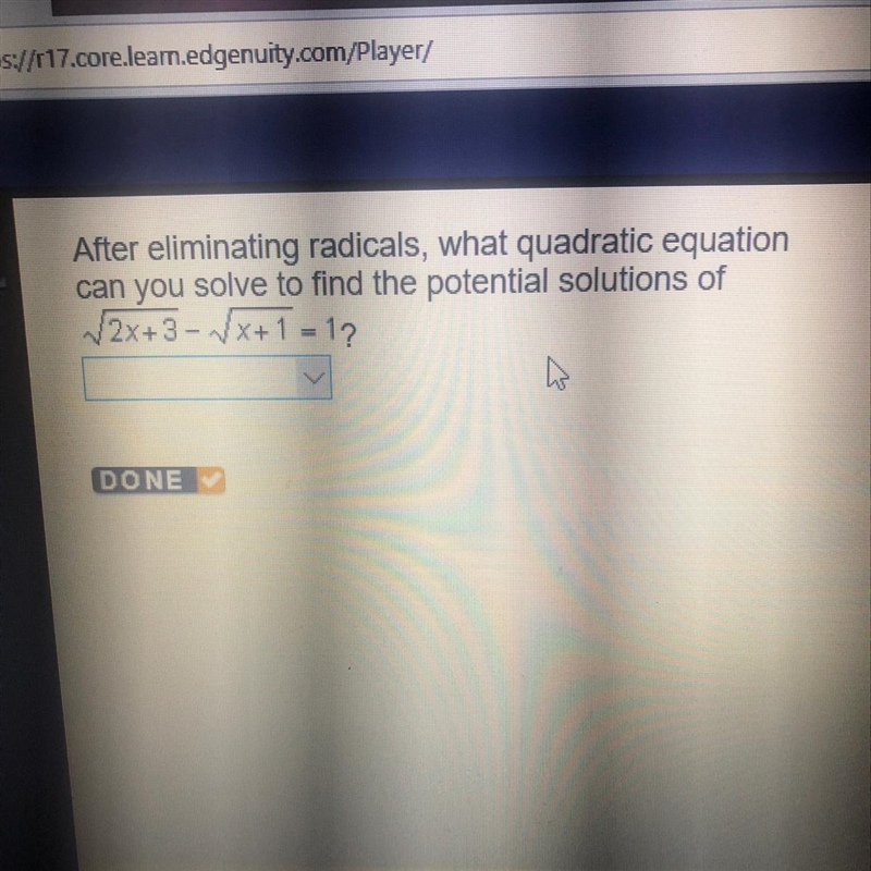 After eliminating radicals, what quadratic equation can you solve to find the potential-example-1