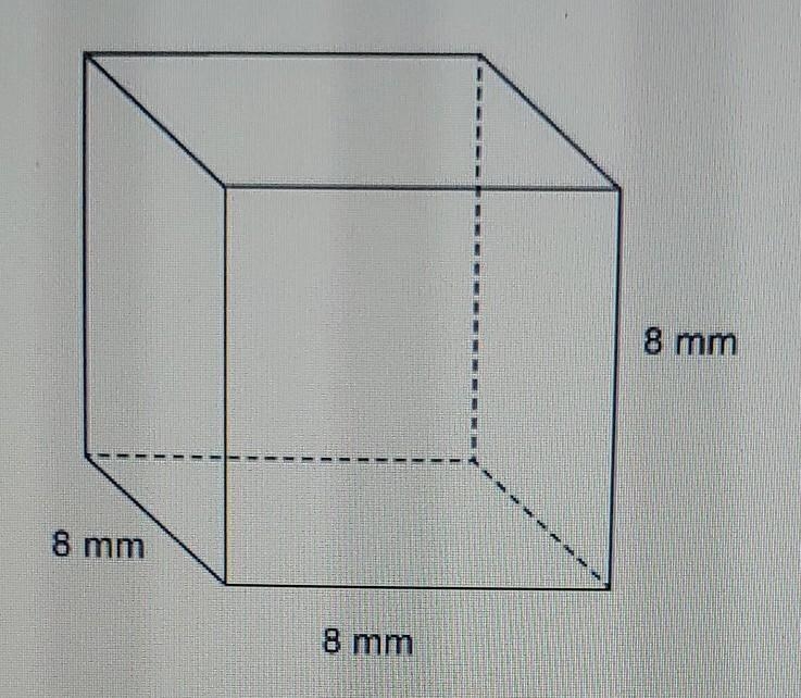 What is the surface area of the cube? A. 64 mm2 B. 192 mm2 C. 384 mm2 D. 512 mm2​-example-1