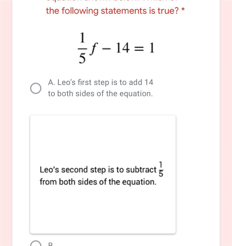 Leo is going to solve the equation below. Which of the following statements is true-example-1