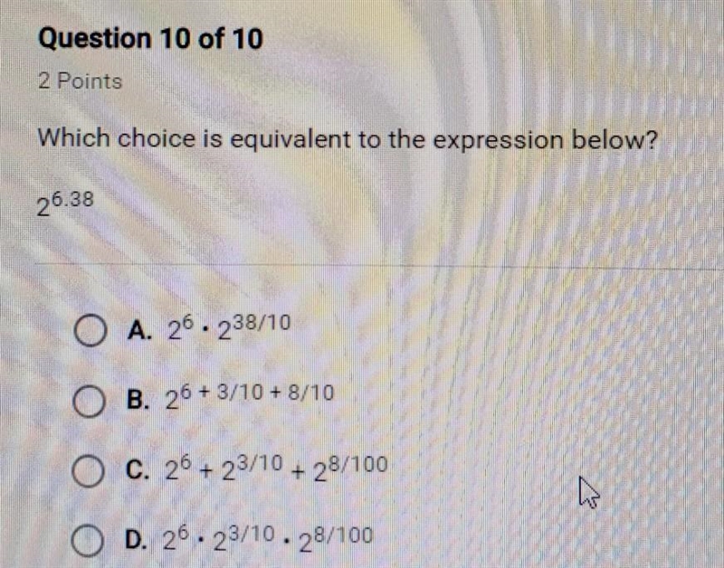 Which choice is equivalent to the expression below? ​-example-1