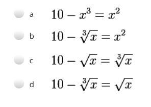 Translate: The difference 0f 10 and the cube root of x is identical to the square-example-1