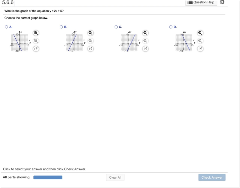 HURRY!!!!!!! What is the graph of the equation ​? Choose the correct graph below. A-example-1