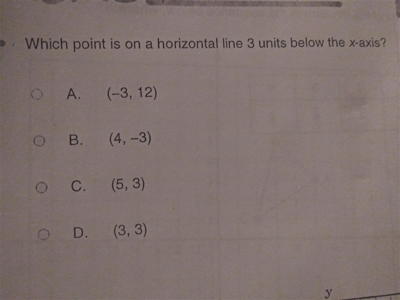 Which point is on a horizontal line 3 units below the x-axis?-example-1