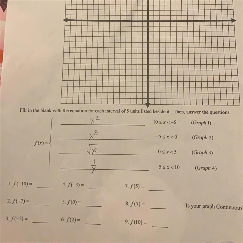 Fill in the blank with the equations for each interval of 5 units listed beside it-example-1