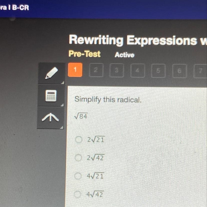 Simplify this radical. 784 O2V21 0 242 04/21 4/42-example-1