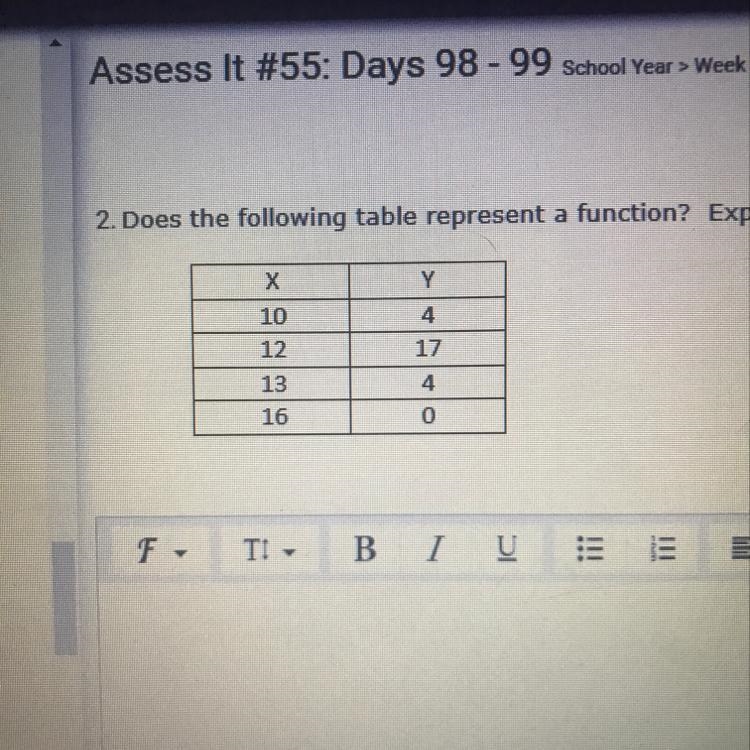 Does the following table represent a function? Explain-example-1