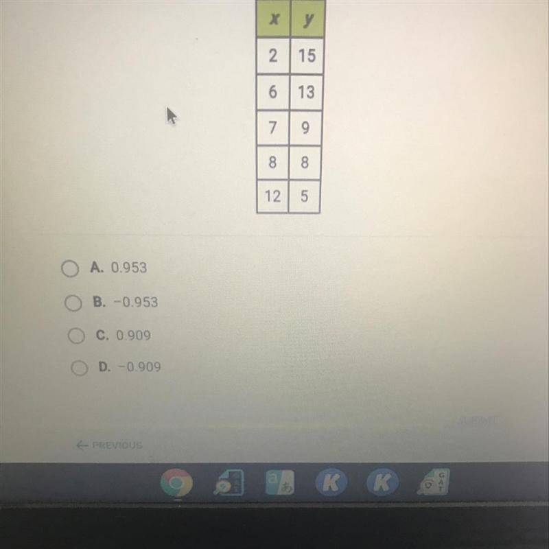 Use a calculator to find the r-value of these data. Round the value to three decimal-example-1