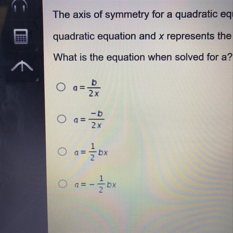 The axis of symmetry for a quadratic equation can be found using the formula x = where-example-1