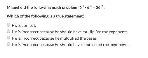 Hey there. Can you help me with this math question? Miguel did the following math-example-1