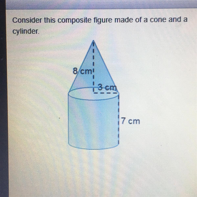 What is the volume of the cylinder? Cylinder V=Bh 1) 21πcm3 2) 42πcm3 3) 63 π cm3 3) 147 πcm-example-1