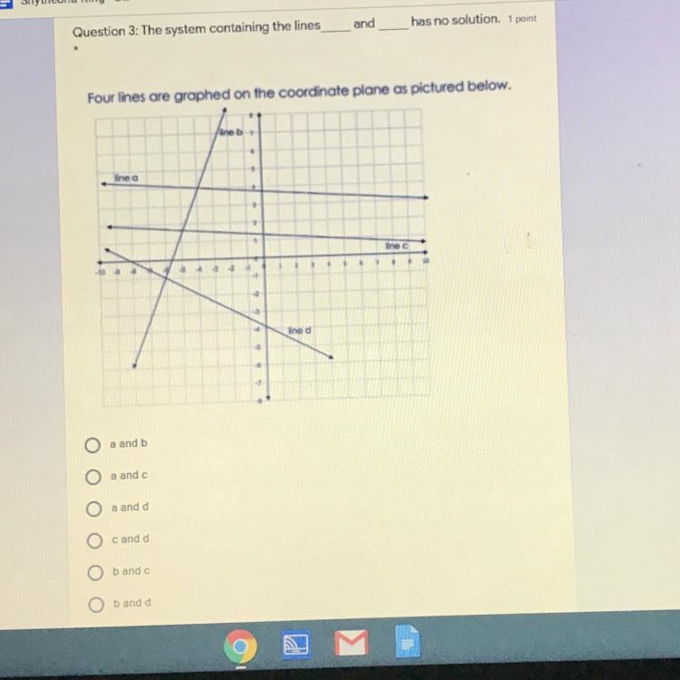 The system containing the lines ___ and ____ has no solution-example-1