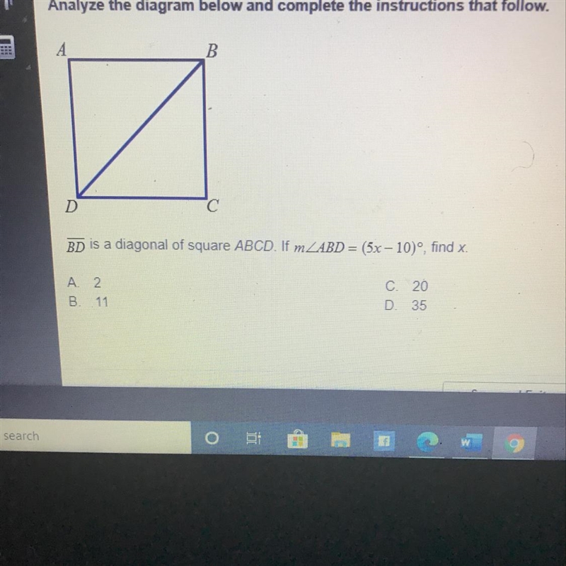 BD is a diagonal of square ABCD. Find x-example-1