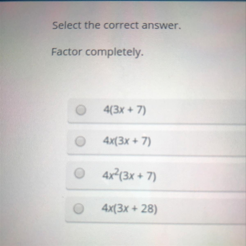 Select the correct answer. factor completely 12x^2+28x-example-1