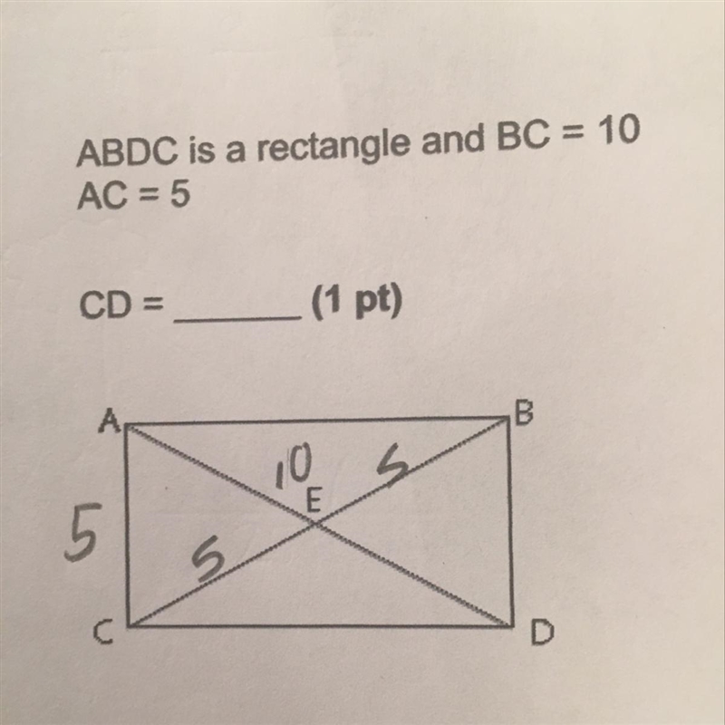 ABDC is a rectangle and BC= 10 AC =5 CD=-example-1