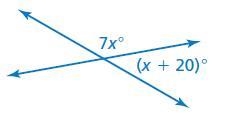 Tell whether the angles are adjacent or vertical. Then find the value of x.-example-1