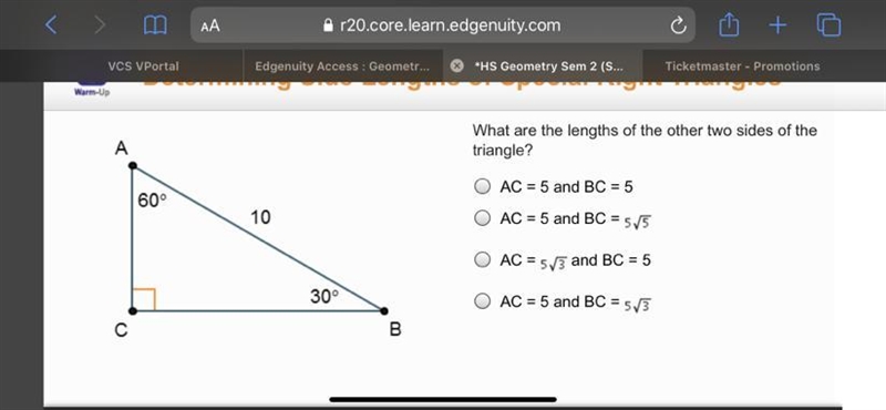 What are the lengths of the other two sides of the triangle?-example-1