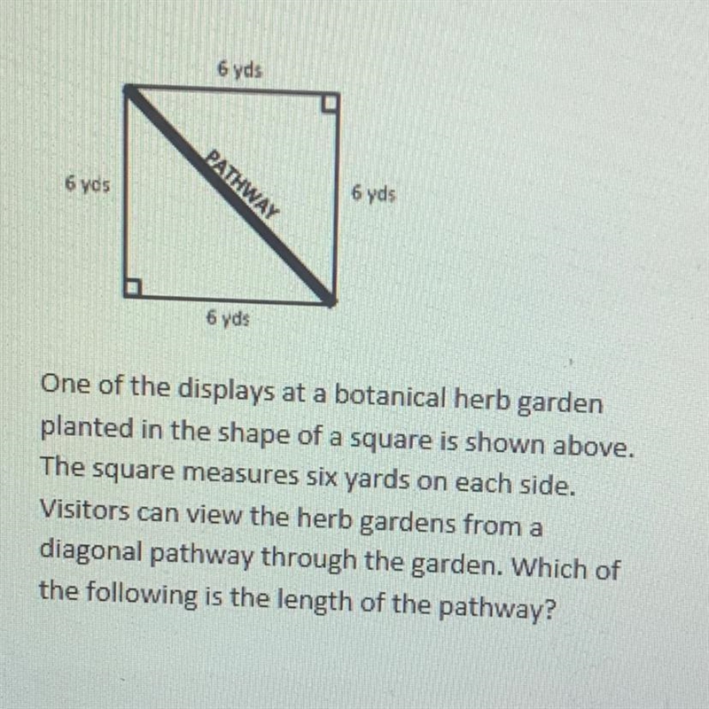 The options are 6 yards 12 yards 6 √3 6 √2-example-1