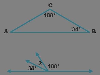 Choose the statement that is not true based on these diagrams. 38° + m∠2 + 108° = 180° m-example-1