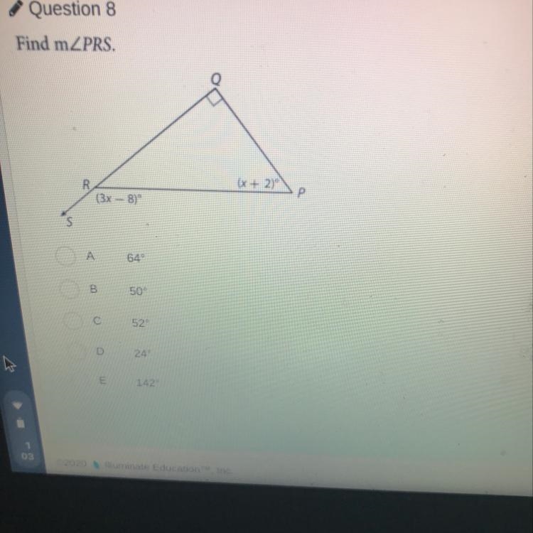 Find measure of angle PRS pleaseee urgent!!-example-1