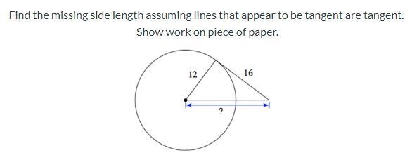 Find the missing side length assuming lines that appear to be tangent are tangent-example-1