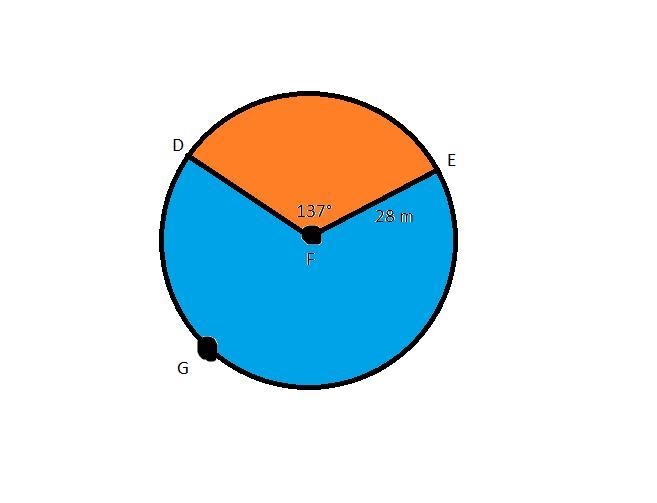 Find the area of the blue sectors formed by angle DFE. Round answer to the nearest-example-1