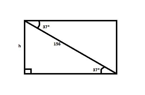 A TV screen has a diagonal length of 156cm, the angle in the top corner is 37º. Calculate-example-1