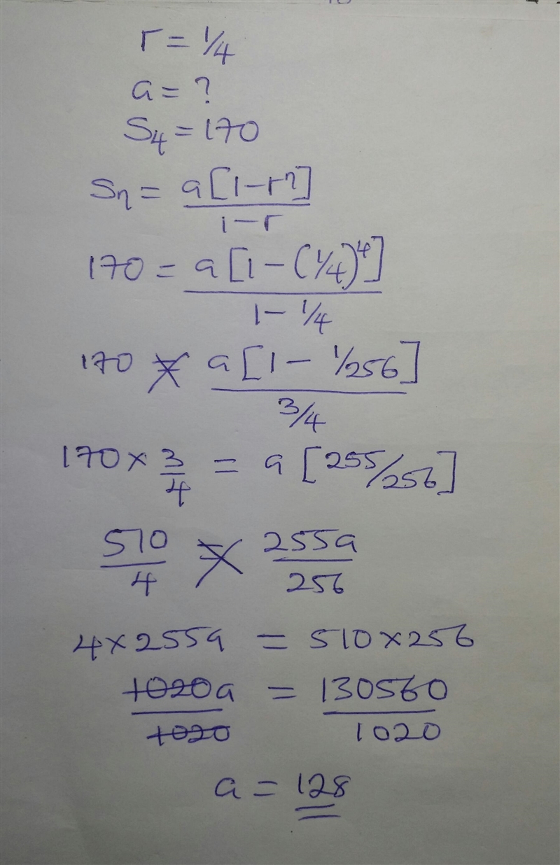 The common ratio of a geometric series is 1/4 and the sum of the first 4 terms is-example-1