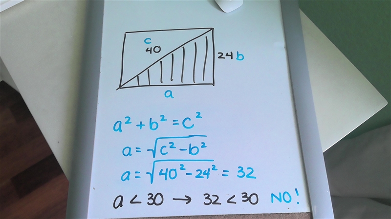 Pythagorean Theorem: Jason only has room for a TV that is less than 30” wide. Can-example-1