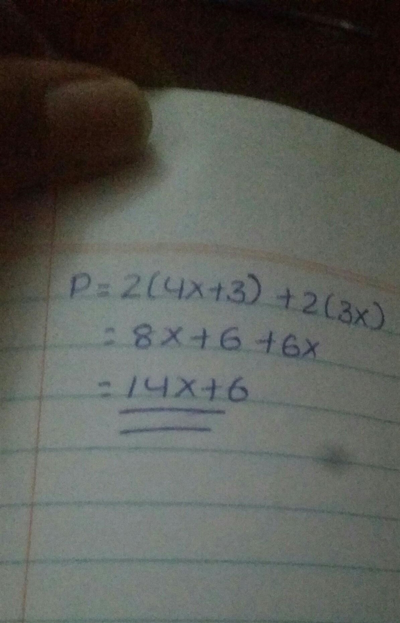 What is the perimeter of a square if the length is 4x+3 and the width is 3x. Show-example-1