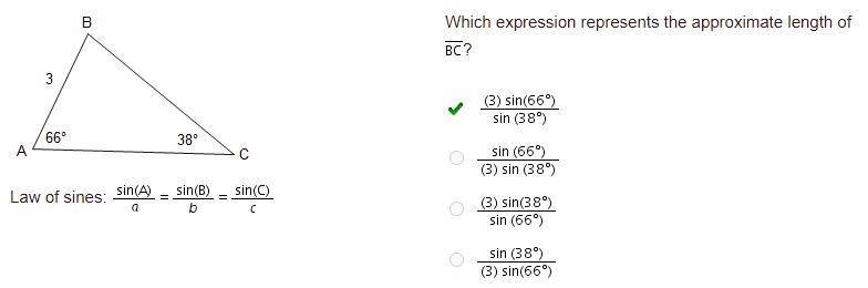 Which expression represents the approximate length of Line segment B C? Use law of-example-1