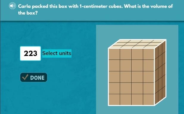 Carla packed this box with 1 centimeter cubes what is the volume of the box-example-1