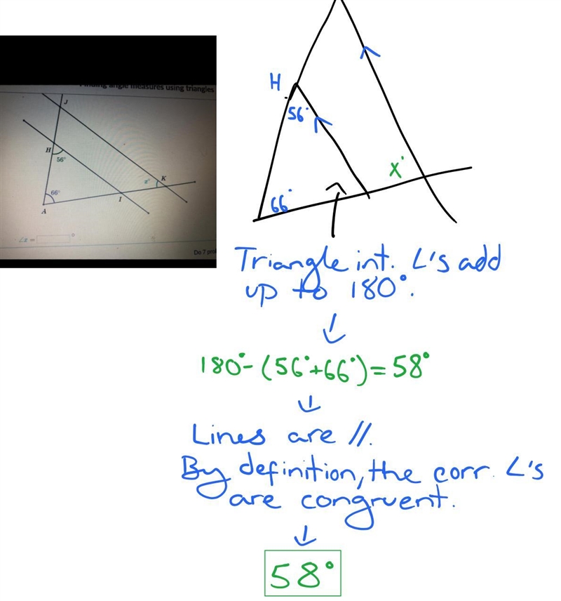 In the following HI is parallel to JK What is the measurement of x?-example-1