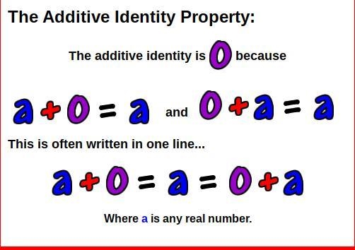 Write an algebraic expression that illustrates the additive identity.-example-1