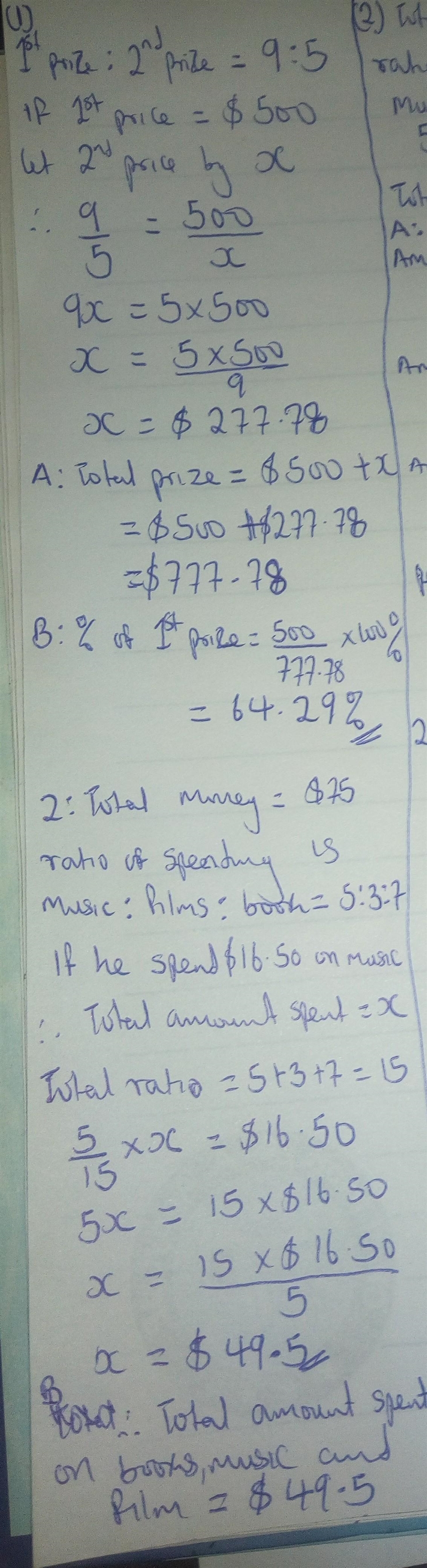 Q1.The golf runs a competition. The total prize money is shared in the ratio 1st prize-example-1