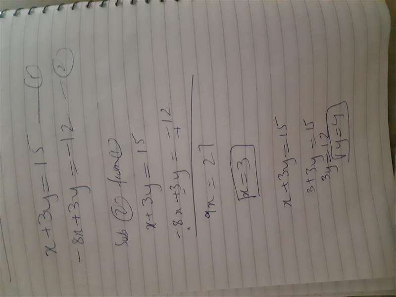 X + 3y = 15 -8x + 3y = -12-example-1