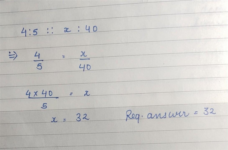 The ratio of 4 to 5 is equivalent to the ratio of _ to 40-example-1