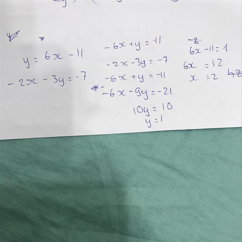 Y = 6x – 11 - 2x - 3y=-7-example-1