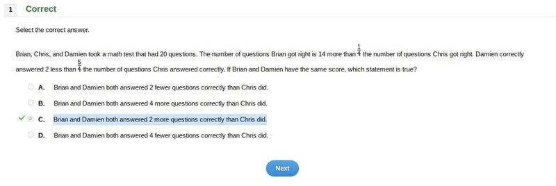 Brian, Chris, and Damien took a math test that had 20 questions. The number of questions-example-1