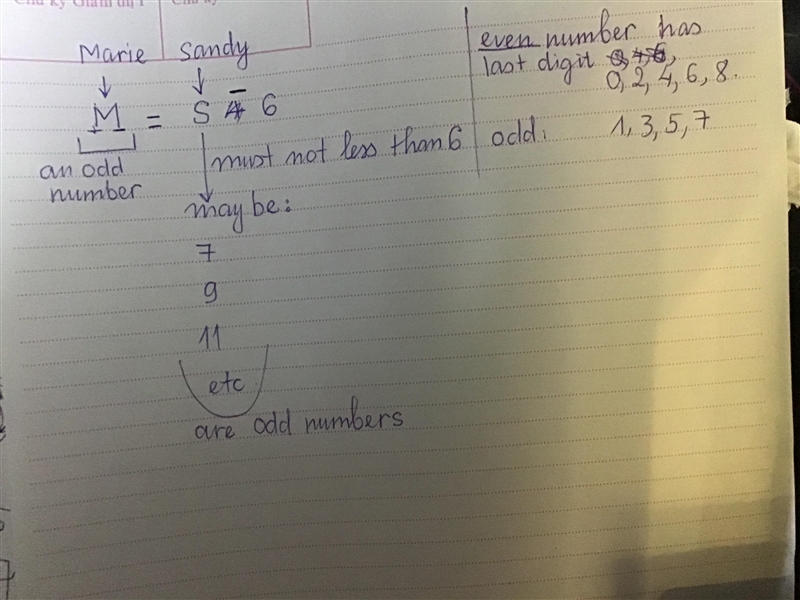 Sandy is 6 inches taller than Marie. If Marie is an odd number of inches tall, which-example-1