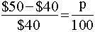 A sweater was marked up from $40 to $50. If p is the percent increase in the price-example-1