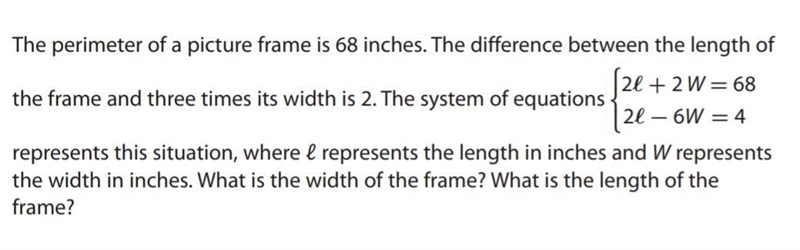 The perimeter of a picture frame is 68 inches. The difference between the length of-example-1